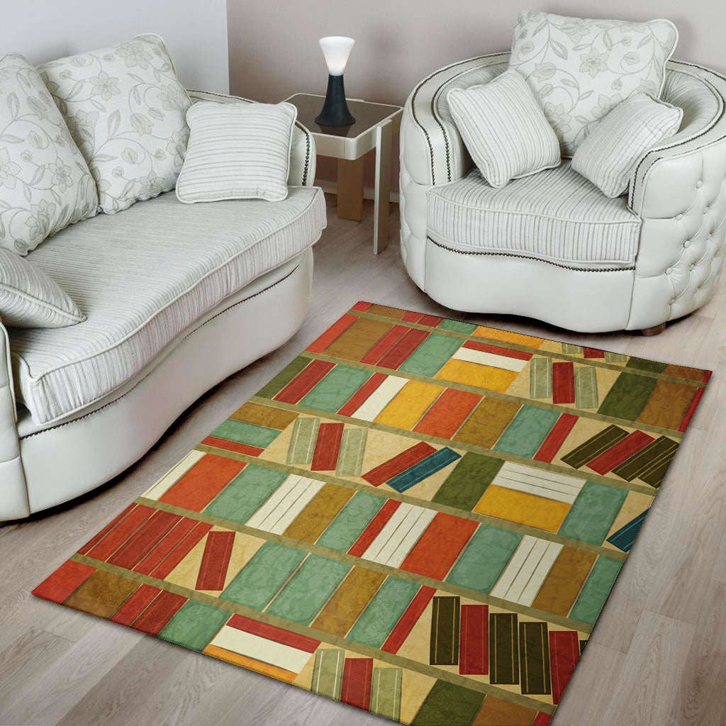 Watercolor Bookshelf Pattern Print Area Rug