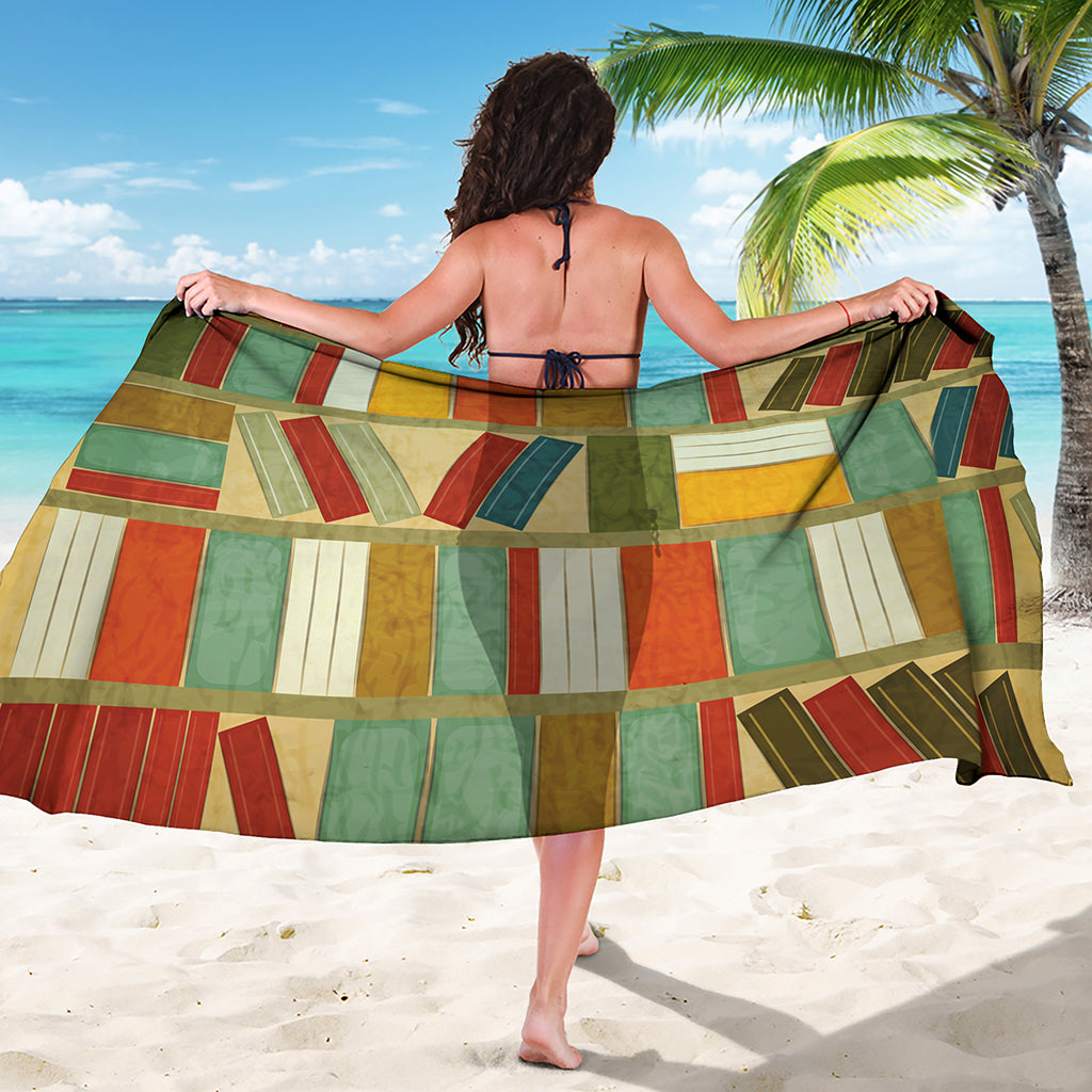 Watercolor Bookshelf Pattern Print Beach Sarong Wrap
