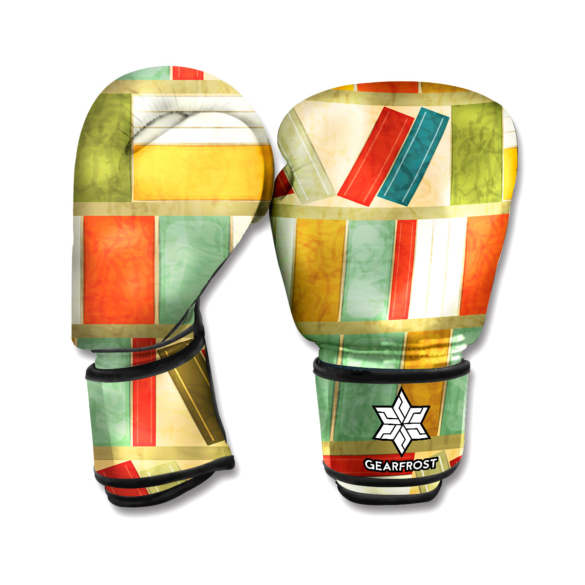 Watercolor Bookshelf Pattern Print Boxing Gloves