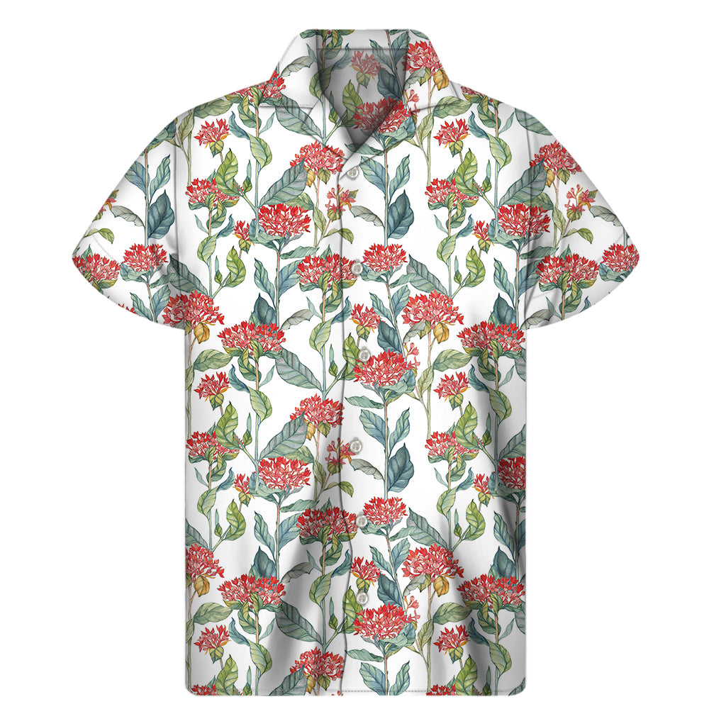 Watercolor Bouvardia Print Men's Short Sleeve Shirt