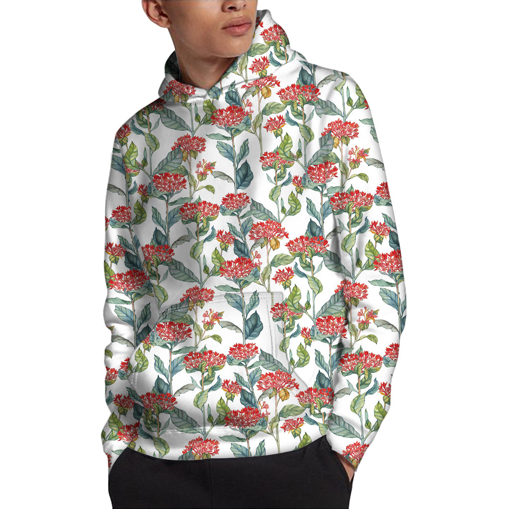 Watercolor Bouvardia Print Pullover Hoodie