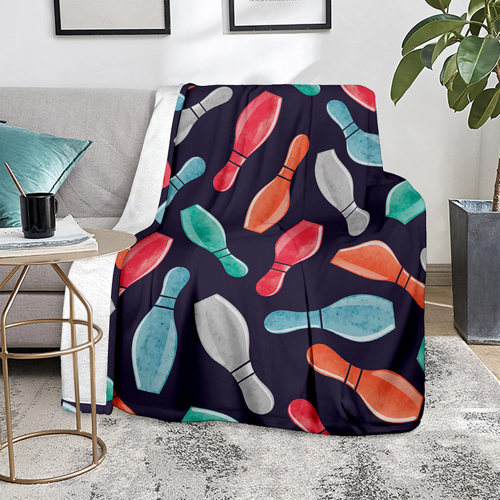 Watercolor Bowling Pins Pattern Print Blanket