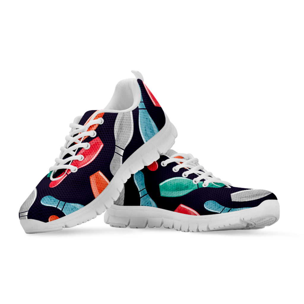 Watercolor Bowling Pins Pattern Print White Sneakers