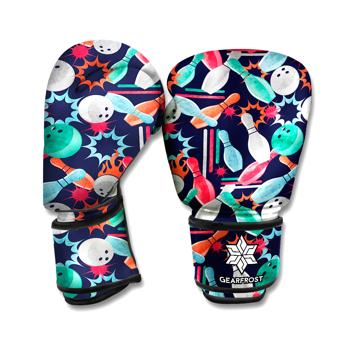 Watercolor Bowling Theme Pattern Print Boxing Gloves