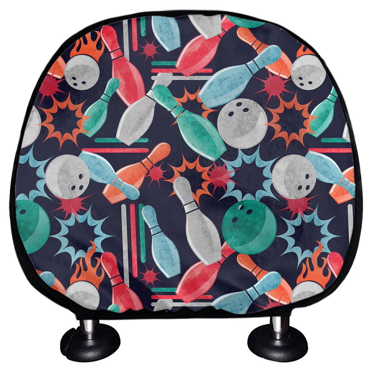 Watercolor Bowling Theme Pattern Print Car Headrest Covers