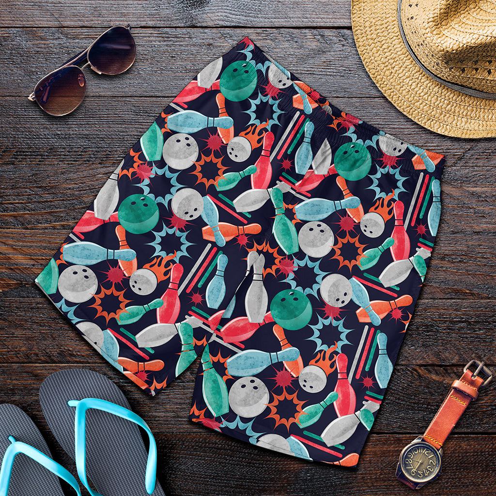 Watercolor Bowling Theme Pattern Print Men's Shorts