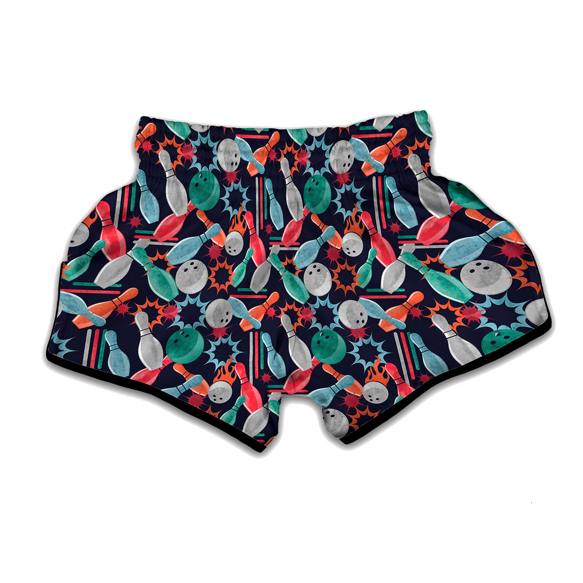 Watercolor Bowling Theme Pattern Print Muay Thai Boxing Shorts
