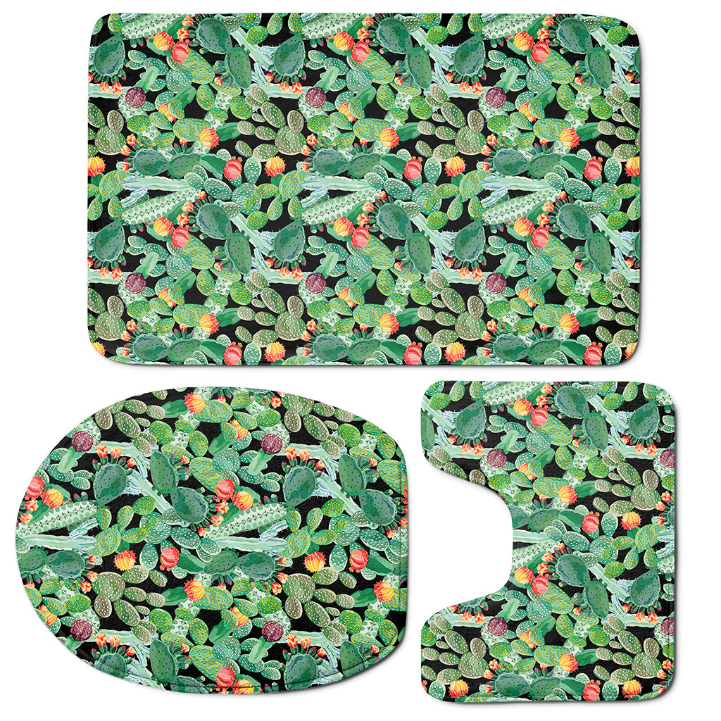Watercolor Cactus Plant Print 3 Piece Bath Mat Set