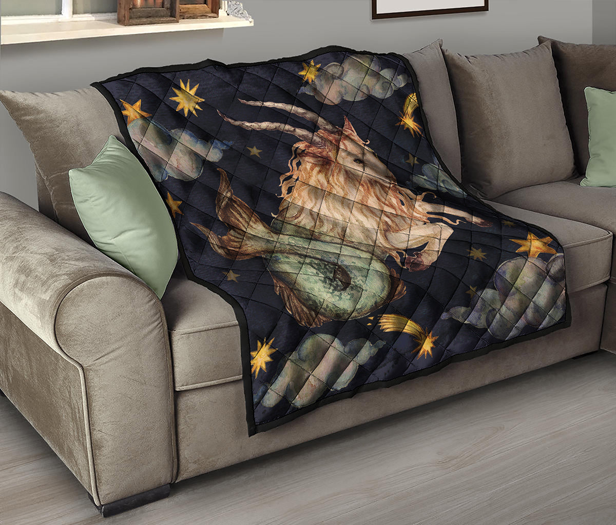 Watercolor Capricorn Zodiac Sign Print Quilt