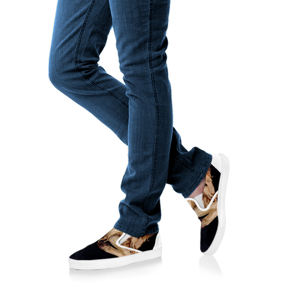 Watercolor Capricorn Zodiac Sign Print White Slip On Shoes