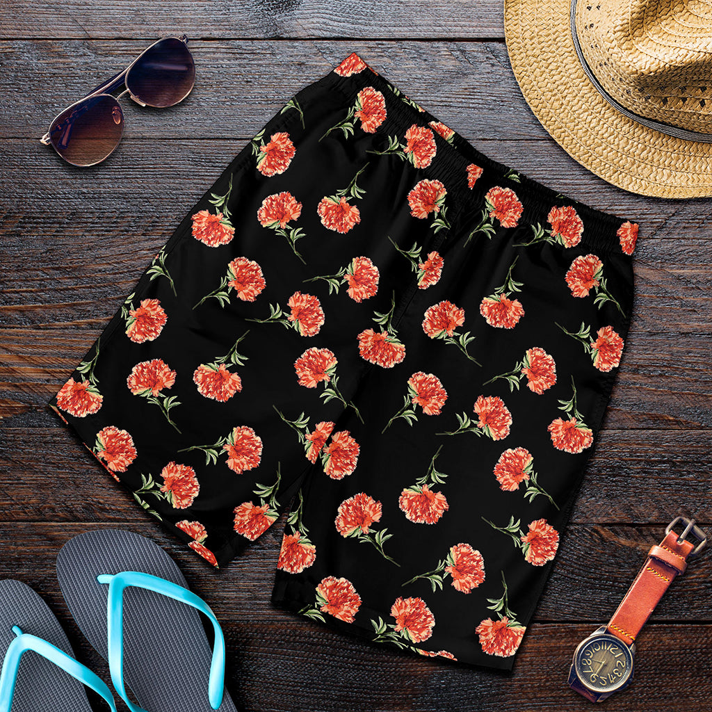 Watercolor Carnation Pattern Print Men's Shorts
