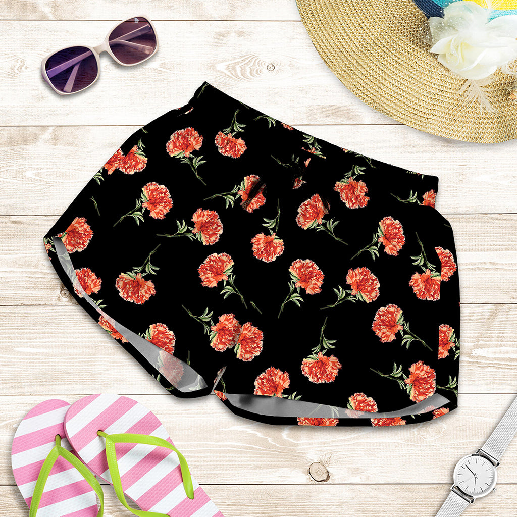 Watercolor Carnation Pattern Print Women's Shorts