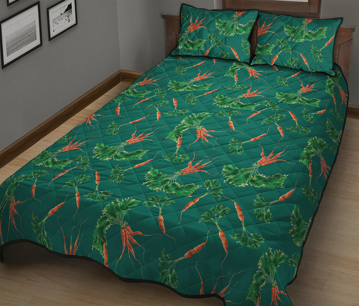 Watercolor Carrot Pattern Print Quilt Bed Set