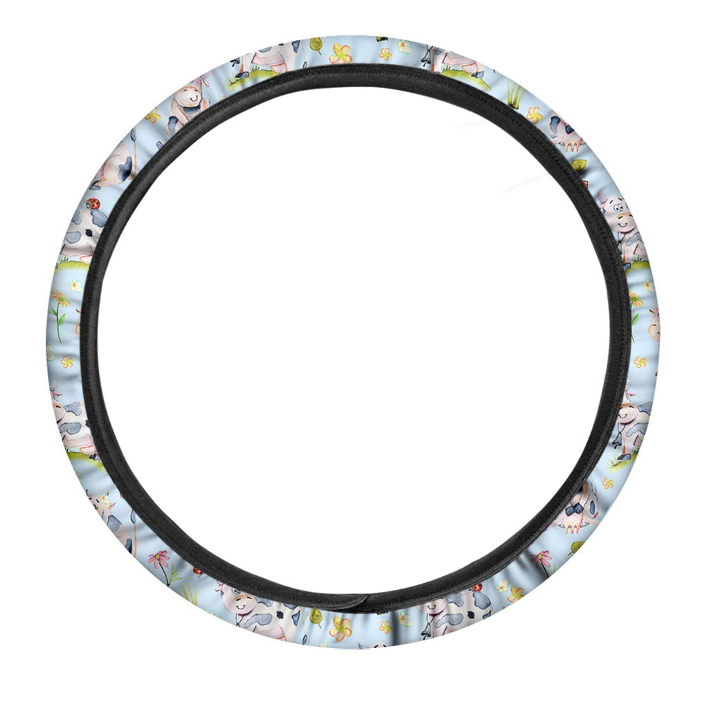 Watercolor Cartoon Cow Pattern Print Car Steering Wheel Cover