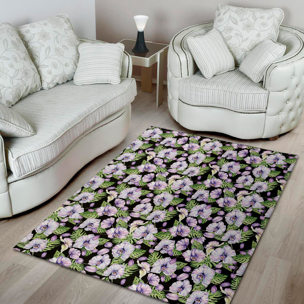 Watercolor Cattleya Pattern Print Area Rug