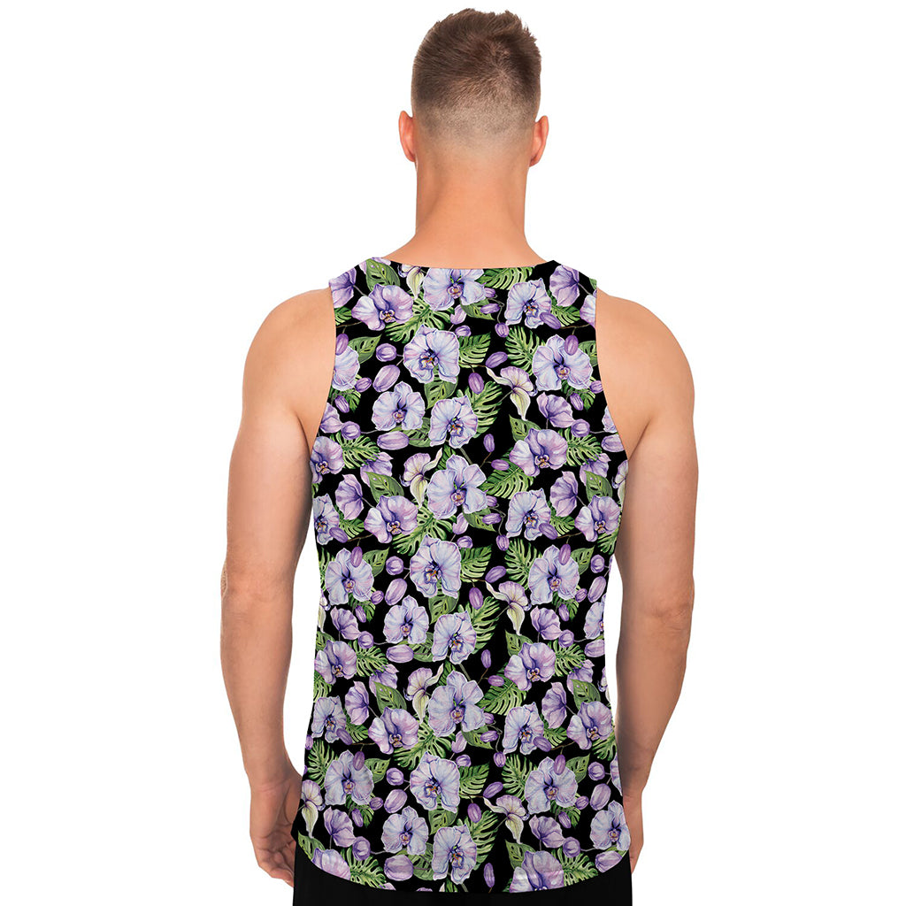 Watercolor Cattleya Pattern Print Men's Tank Top