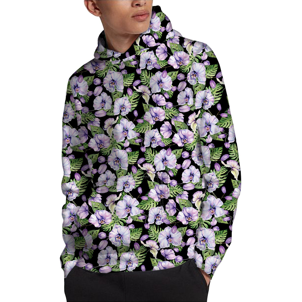 Watercolor Cattleya Pattern Print Pullover Hoodie