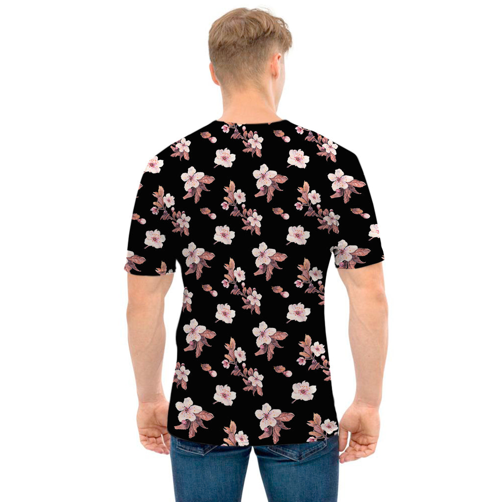Watercolor Cherry Blossom Pattern Print Men's T-Shirt