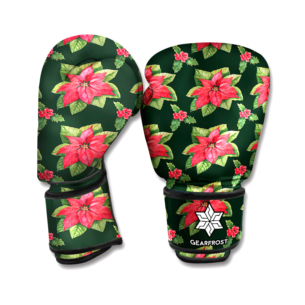 Watercolor Christmas Poinsettia Print Boxing Gloves