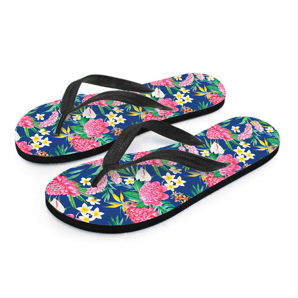 Watercolor Chrysanthemum Pattern Print Flip Flops