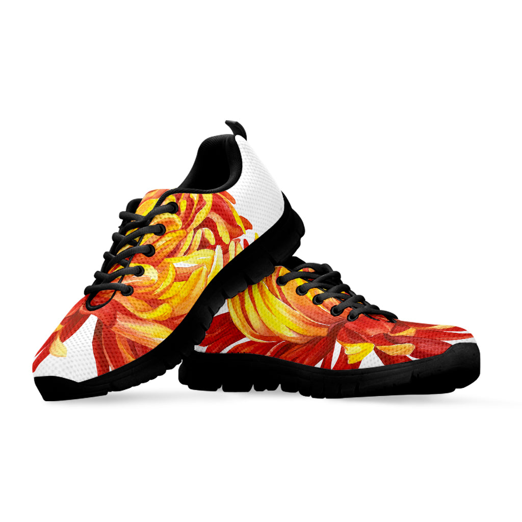 Watercolor Chrysanthemum Print Black Sneakers