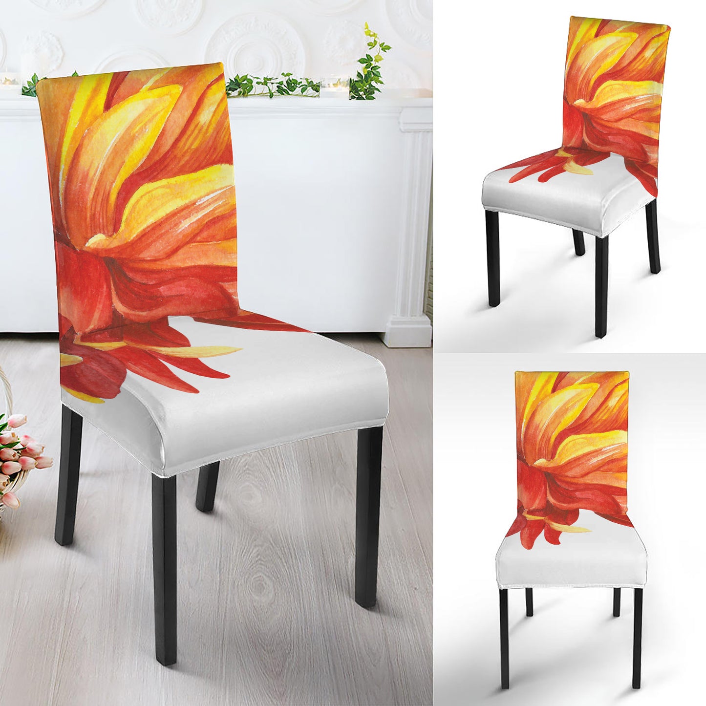 Watercolor Chrysanthemum Print Dining Chair Slipcover
