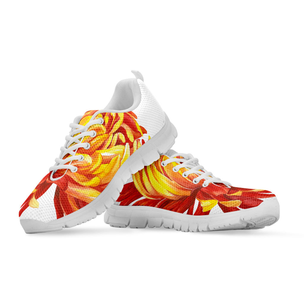 Watercolor Chrysanthemum Print White Sneakers