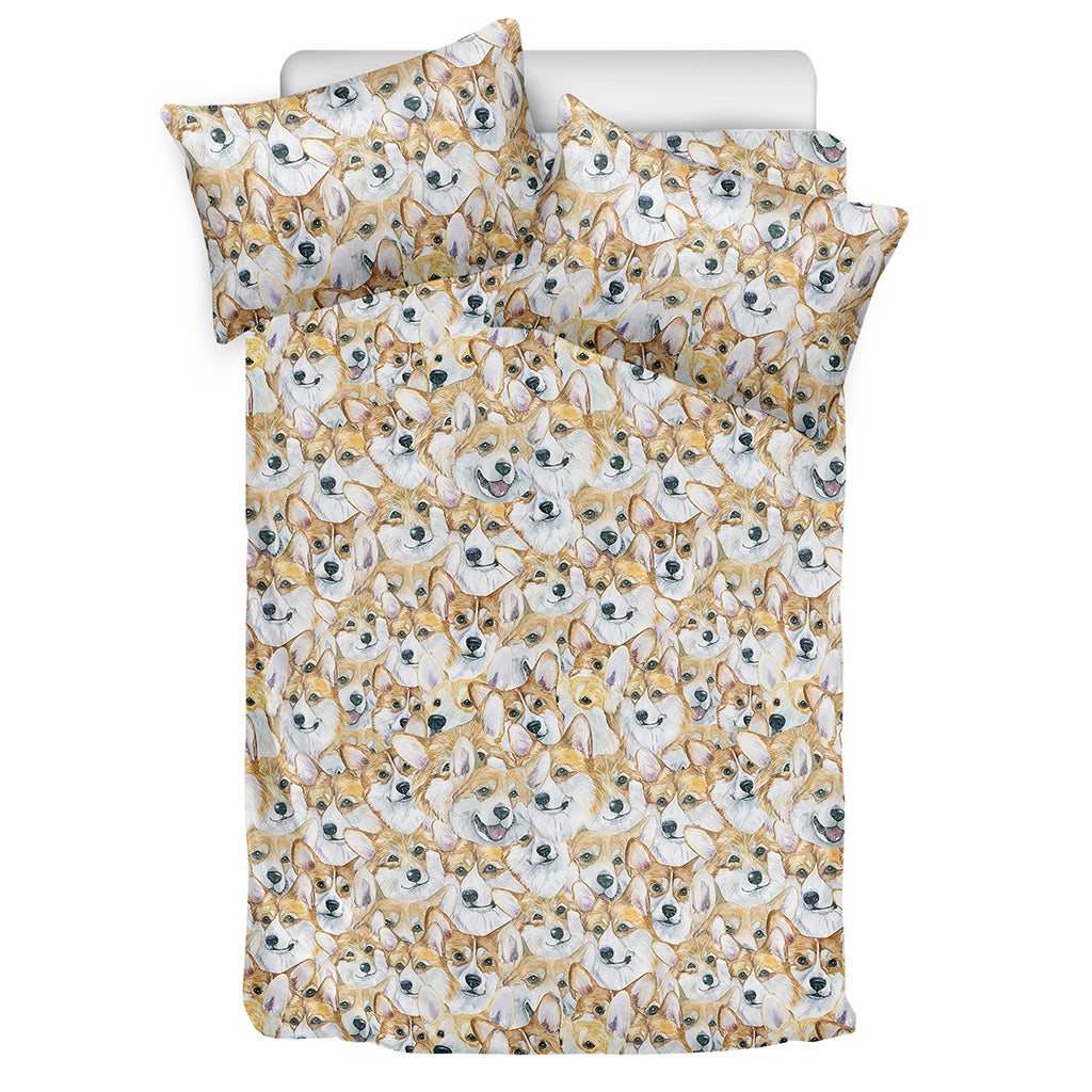 Watercolor Corgi Pattern Print Duvet Cover Bedding Set