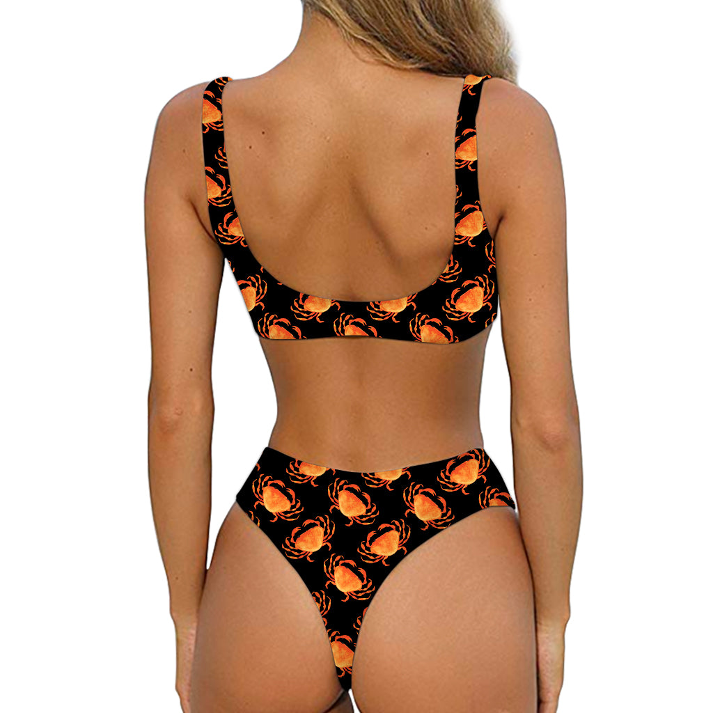 Watercolor Crab Pattern Print Front Bow Tie Bikini