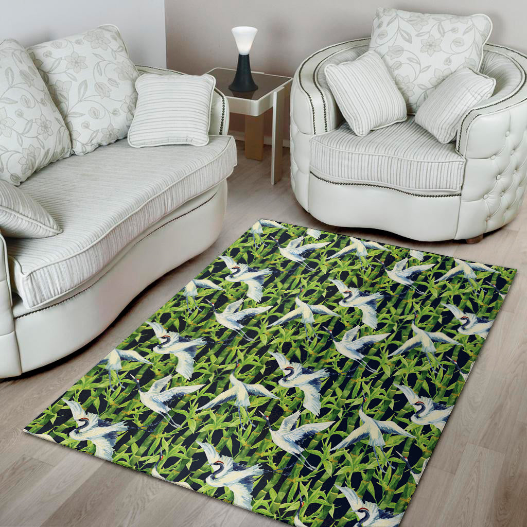 Watercolor Crane Bird Pattern Print Area Rug