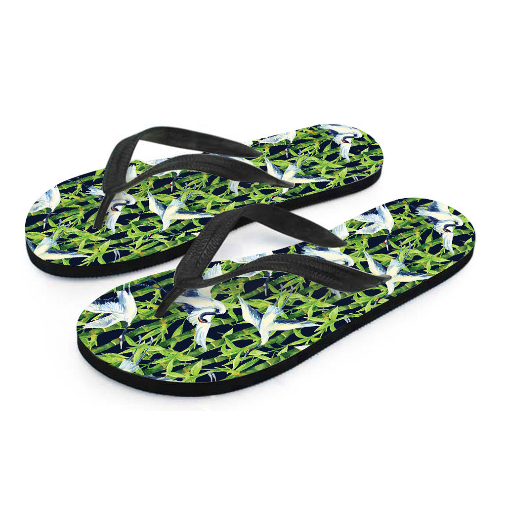 Watercolor Crane Bird Pattern Print Flip Flops