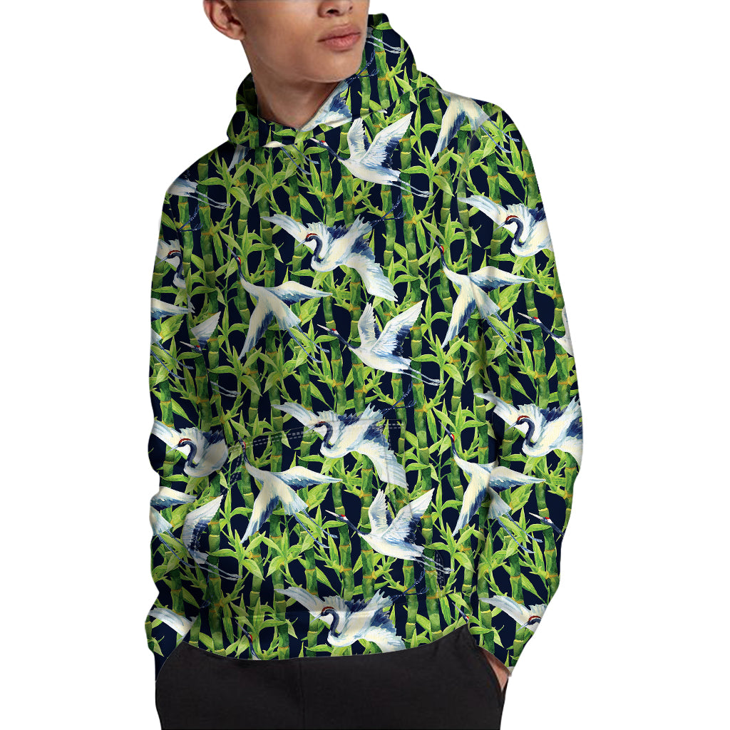 Watercolor Crane Bird Pattern Print Pullover Hoodie