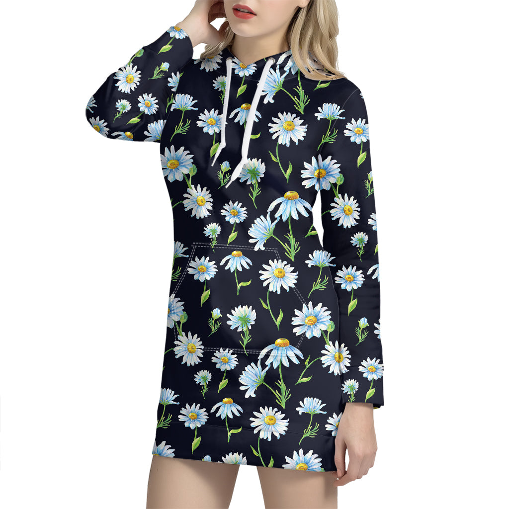 Watercolor Daisy Floral Pattern Print Hoodie Dress