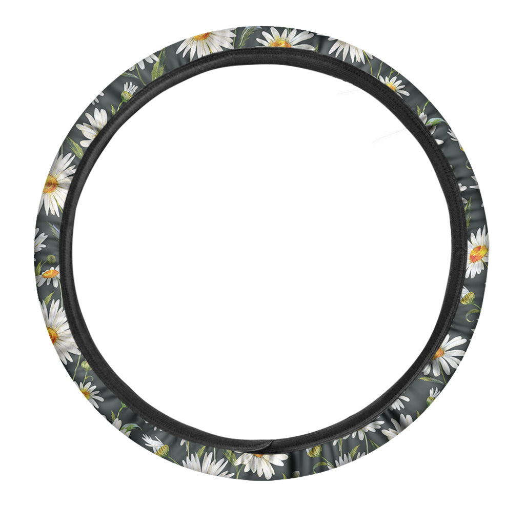 Watercolor Daisy Flower Pattern Print Car Steering Wheel Cover