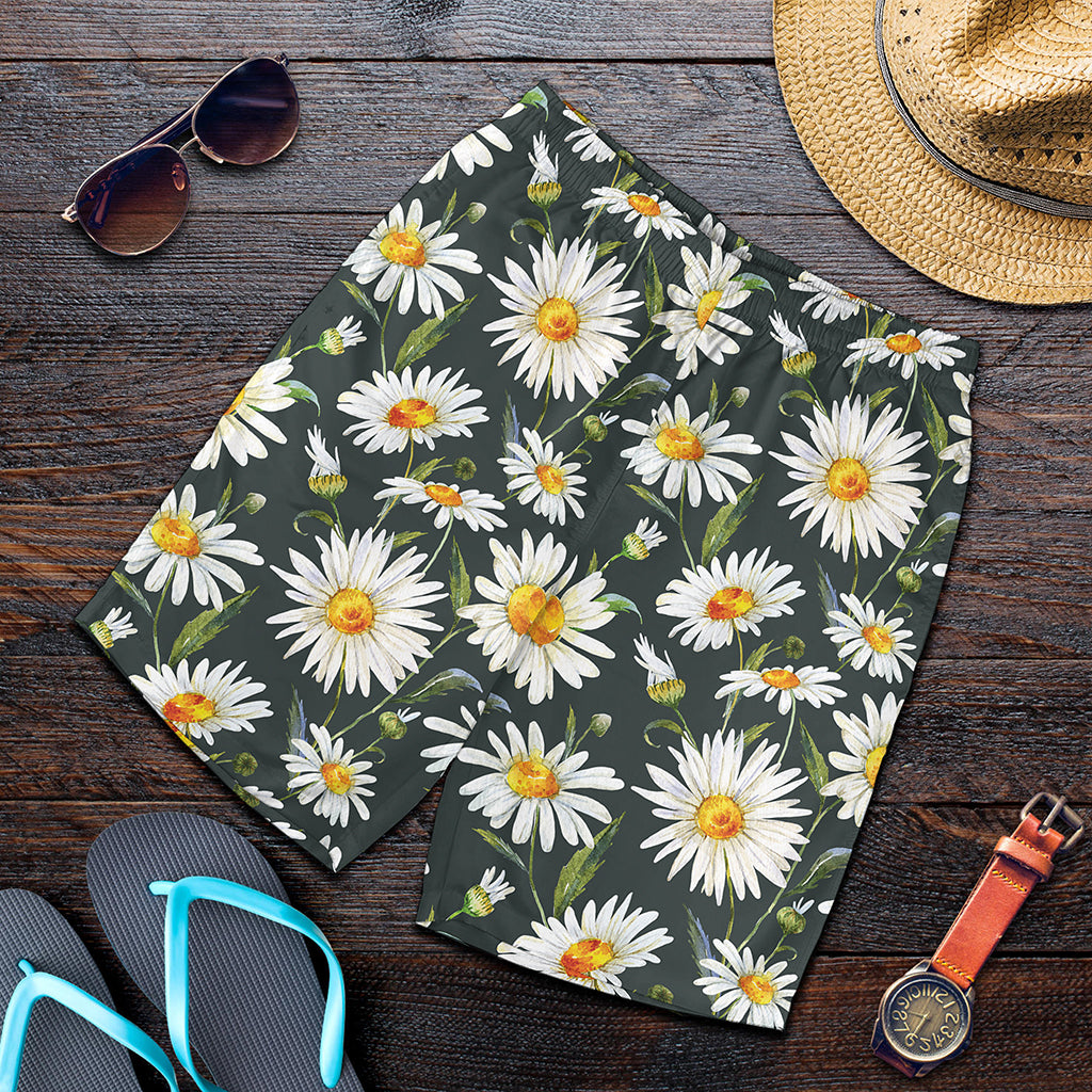 Watercolor Daisy Flower Pattern Print Men's Shorts
