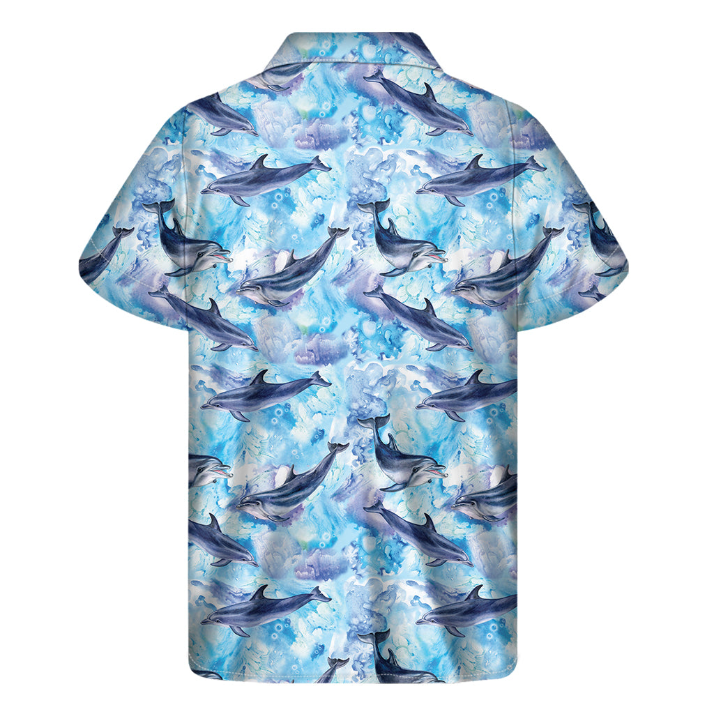 Watercolor Dolphin In The Sea Print Men's Short Sleeve Shirt