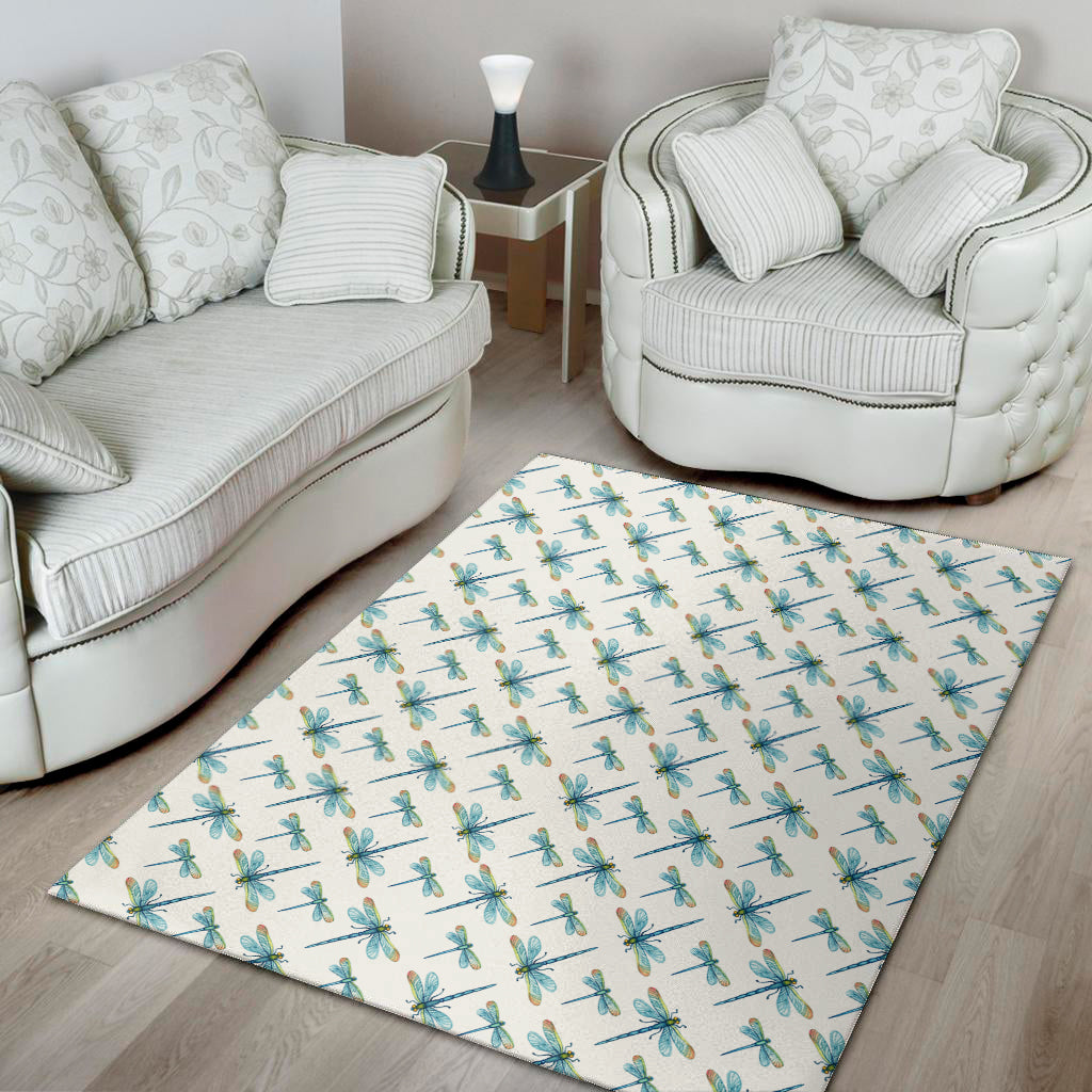 Watercolor Dragonfly Pattern Print Area Rug