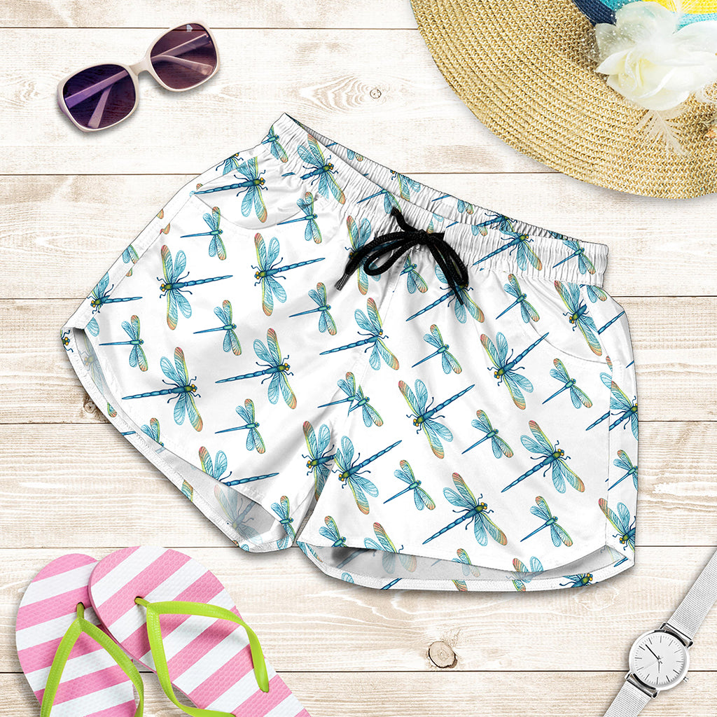 Watercolor Dragonfly Pattern Print Women's Shorts