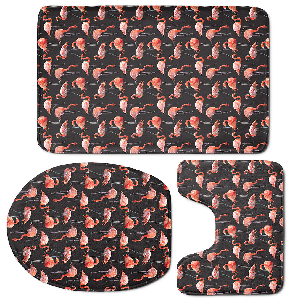 Watercolor Flamingo Pattern Print 3 Piece Bath Mat Set