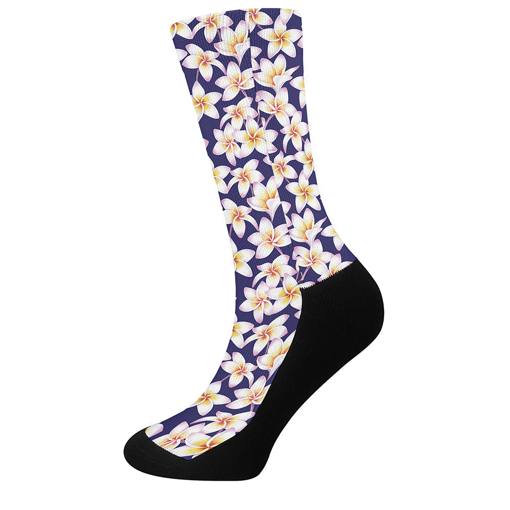 Watercolor Frangipani Flower Print Crew Socks