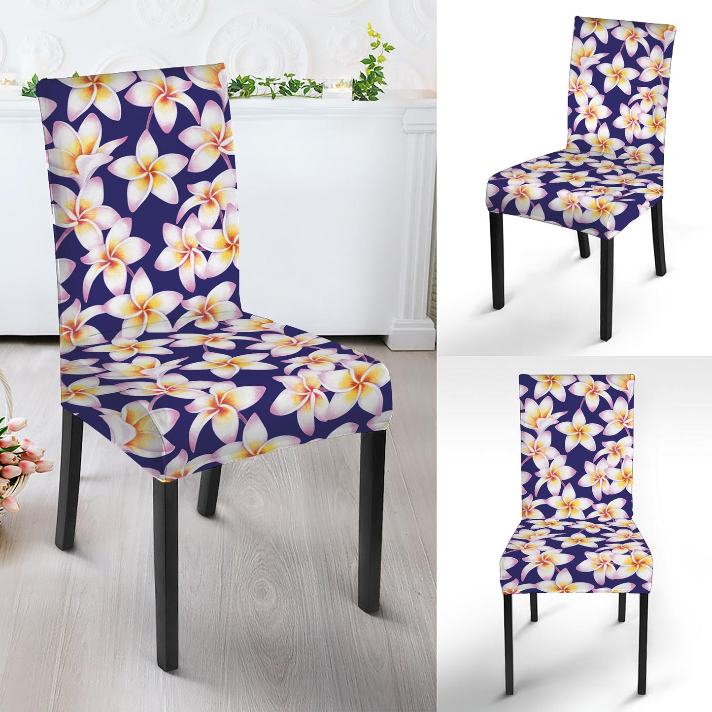 Watercolor Frangipani Flower Print Dining Chair Slipcover