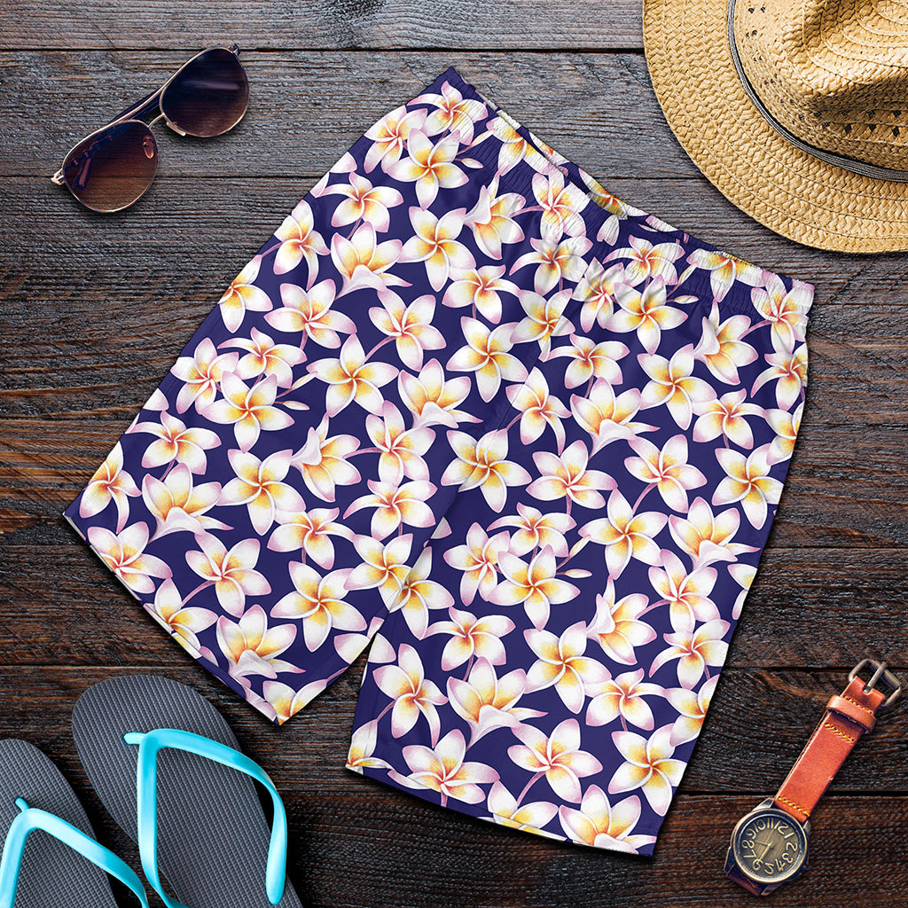 Watercolor Frangipani Flower Print Men's Shorts