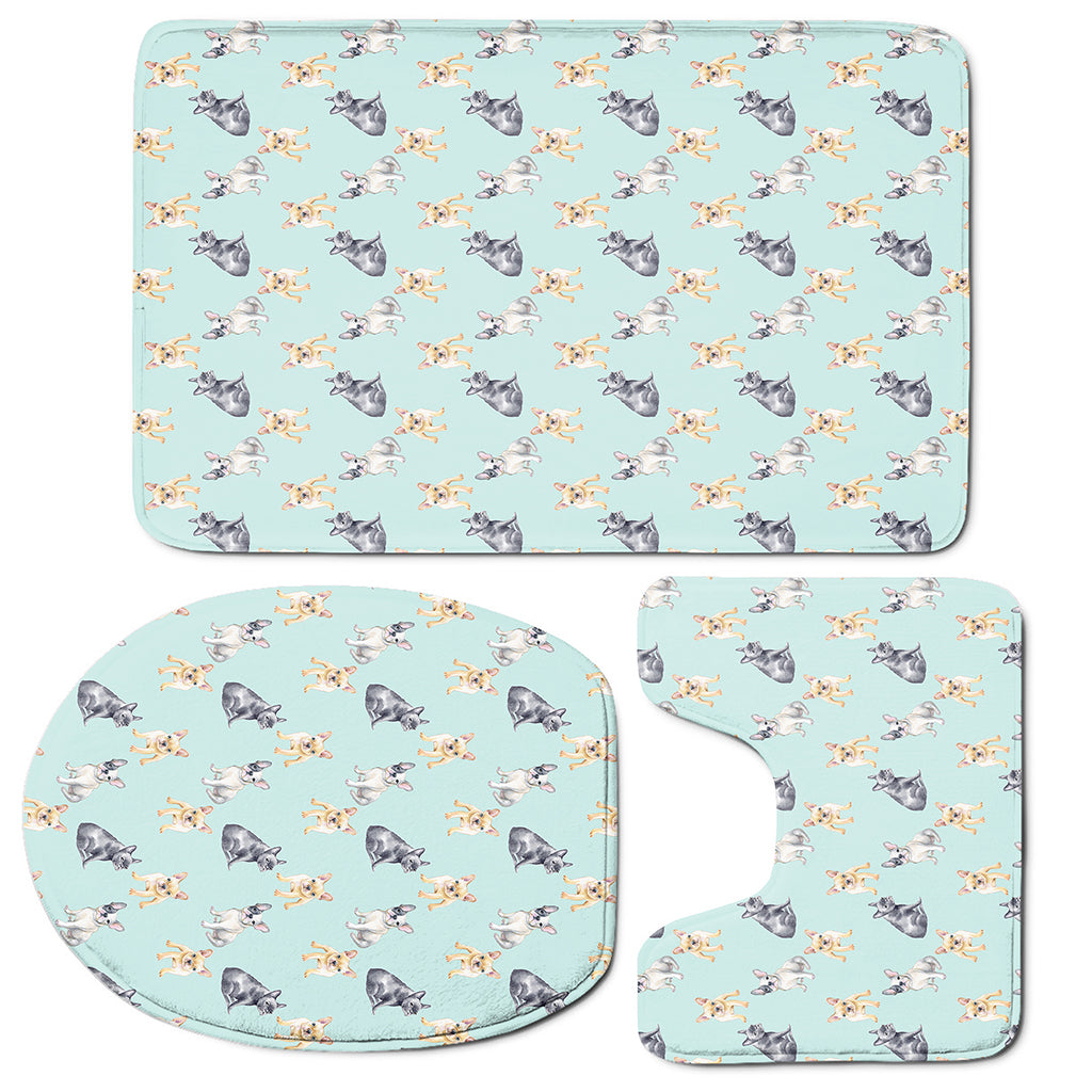Watercolor French Bulldog Pattern Print 3 Piece Bath Mat Set