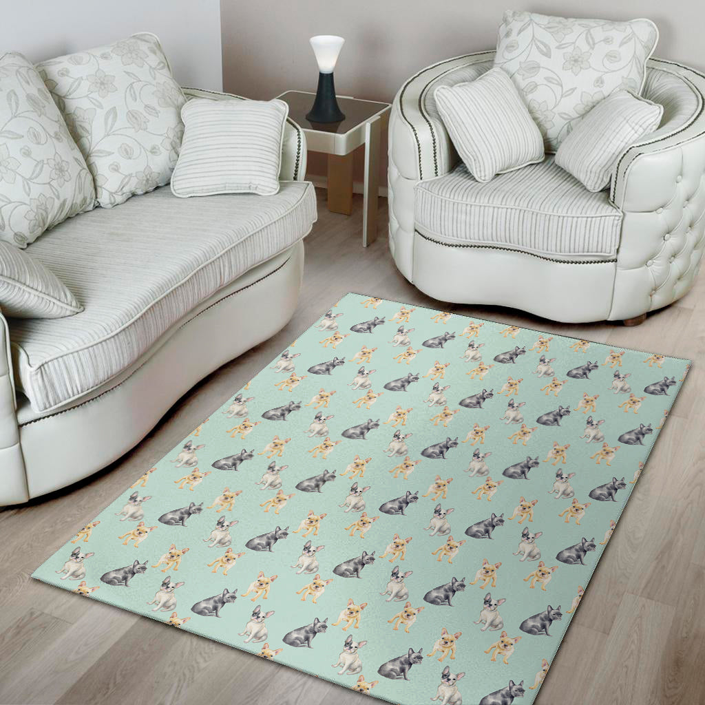 Watercolor French Bulldog Pattern Print Area Rug