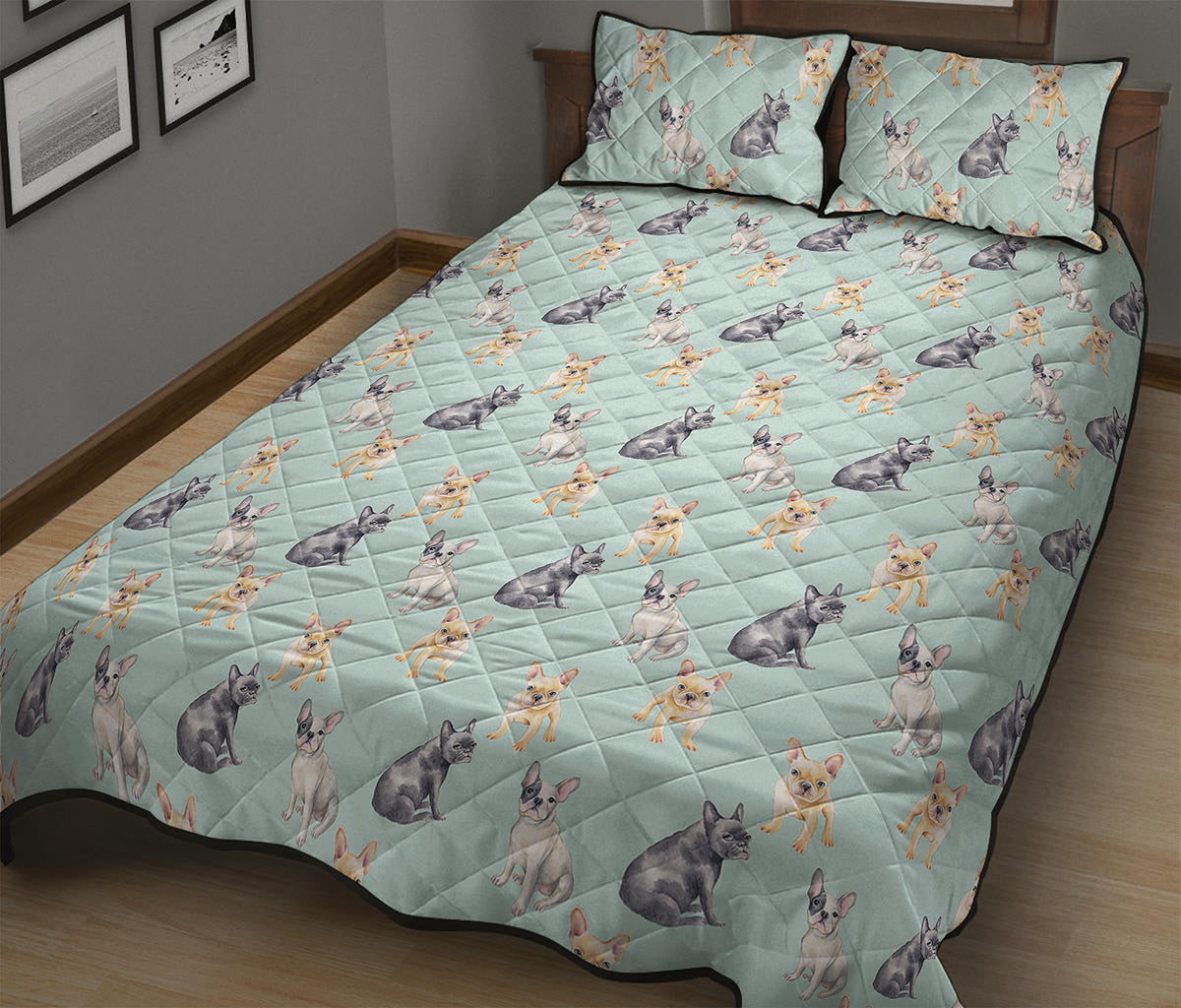 Watercolor French Bulldog Pattern Print Quilt Bed Set
