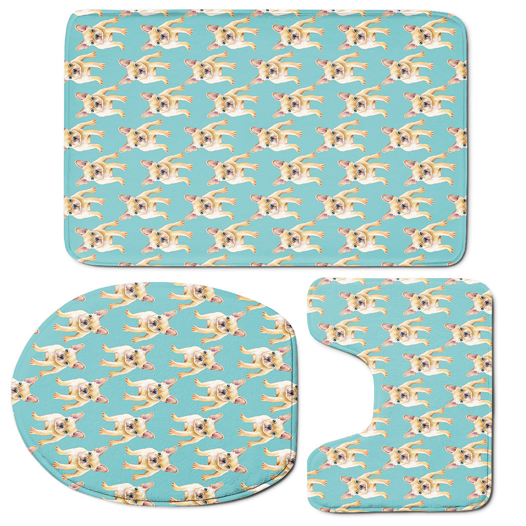 Watercolor French Bulldog Puppy Print 3 Piece Bath Mat Set