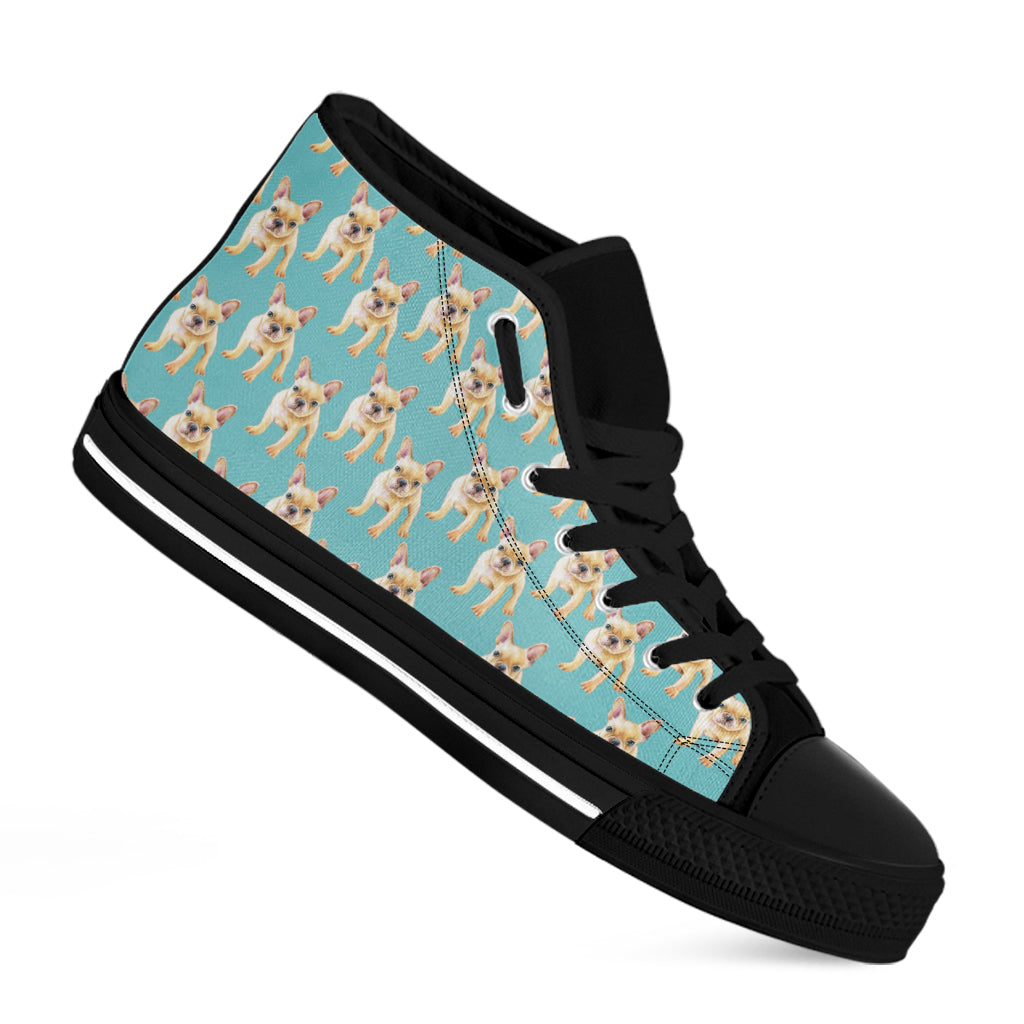 Watercolor French Bulldog Puppy Print Black High Top Shoes