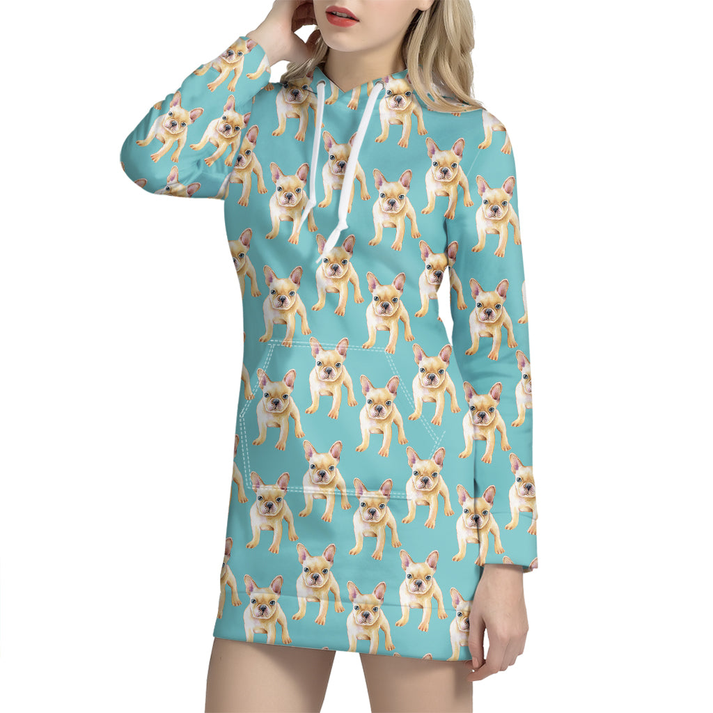 Watercolor French Bulldog Puppy Print Hoodie Dress