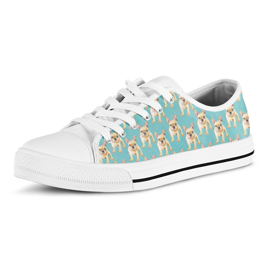 Watercolor French Bulldog Puppy Print White Low Top Shoes