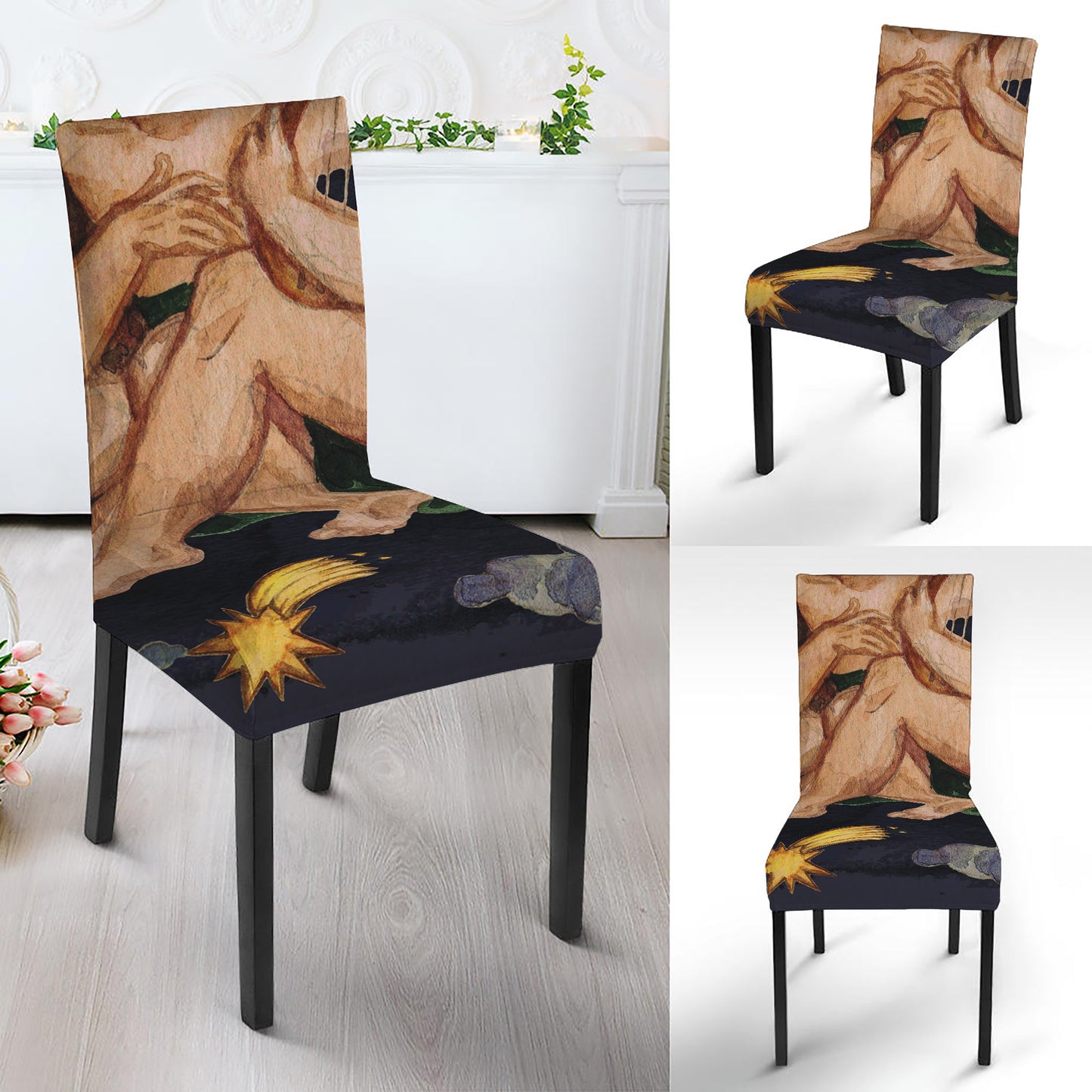 Watercolor Gemini Zodiac Sign Print Dining Chair Slipcover